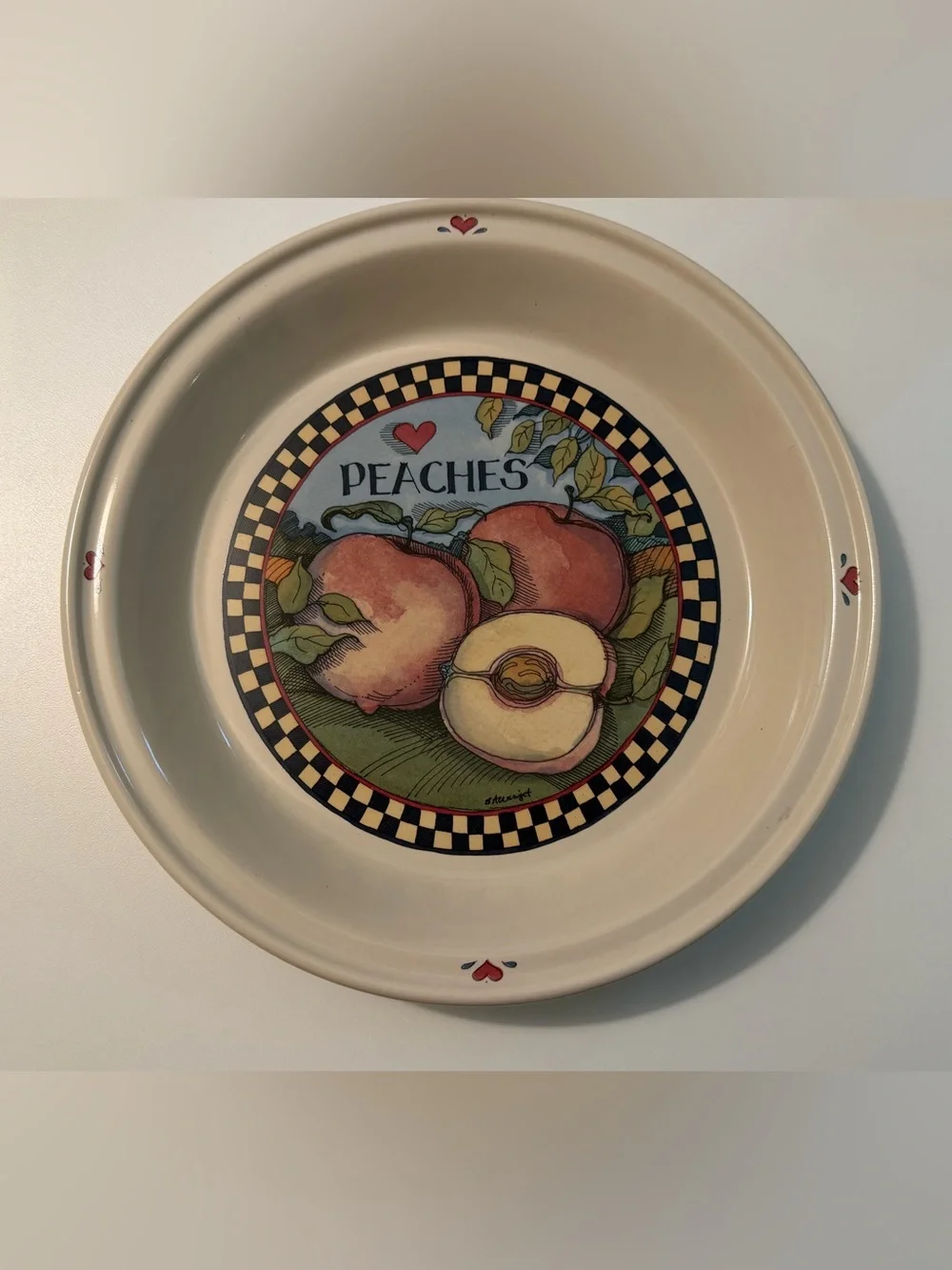 Vintage 90s Susan Winget Peach Pie Dish Ceramic Farmhouse Cottagecore Deep Bake